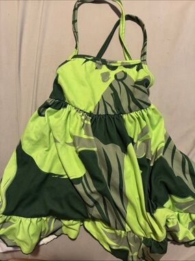 Homegrown Neon Lime and Dark Green Camouflage Halter Dress